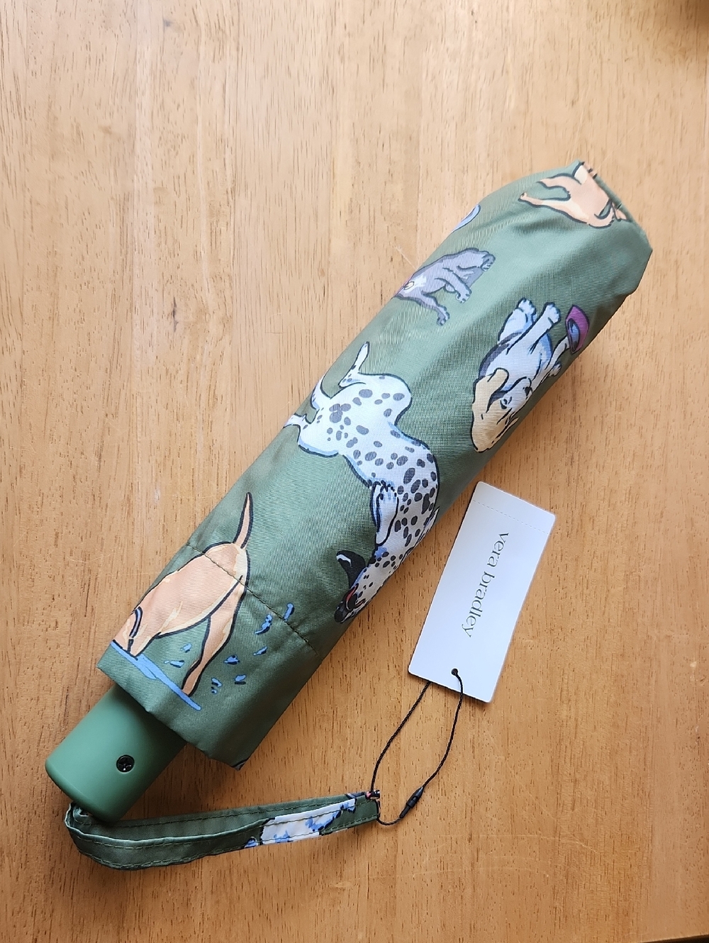 Vera Bradley Automatic Essential Umbrella Dog Park Green